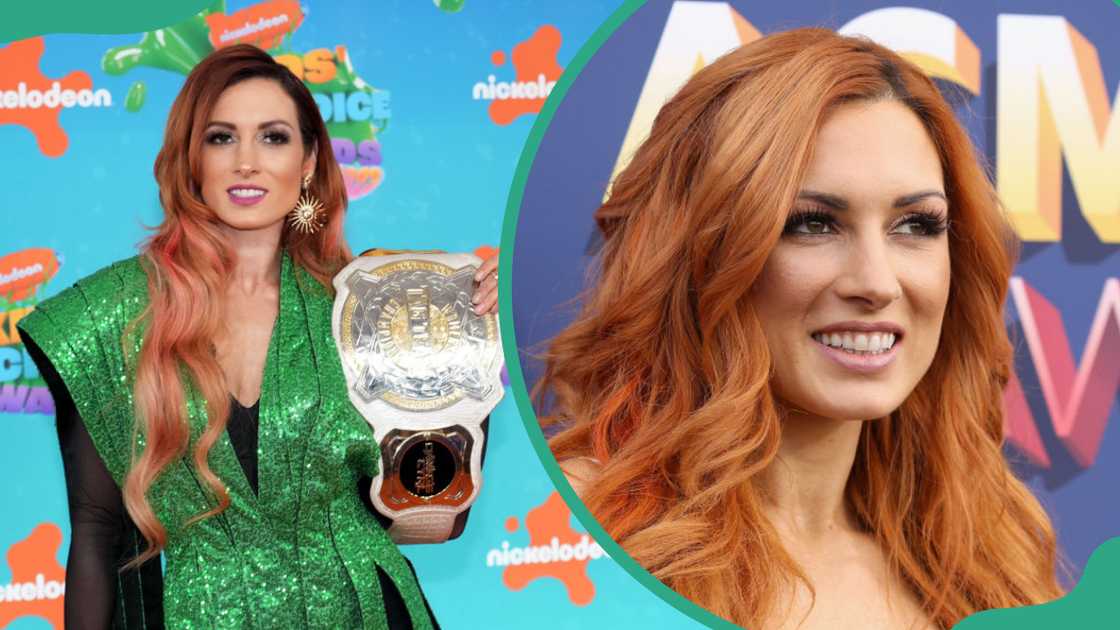 Becky Lynch at Microsoft Theater in Los Angeles, California (L). Lynch at MGM Grand Garden in Las Vegas, Nevada (R)