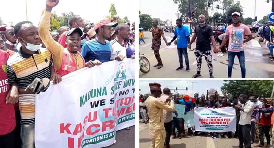 Daliban KASU Sunyi Zanga-Zanga, Sun Tare Titin Zuwa Gidan Gwamna Daliban KASU Sunyi Zanga-Zanga, Sun Tare Titin Zuwa Gidan Gwamna