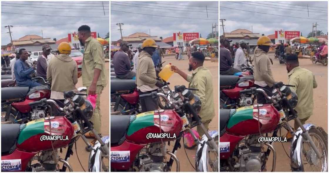 Bike man, fuel, young man, gallon of fuel