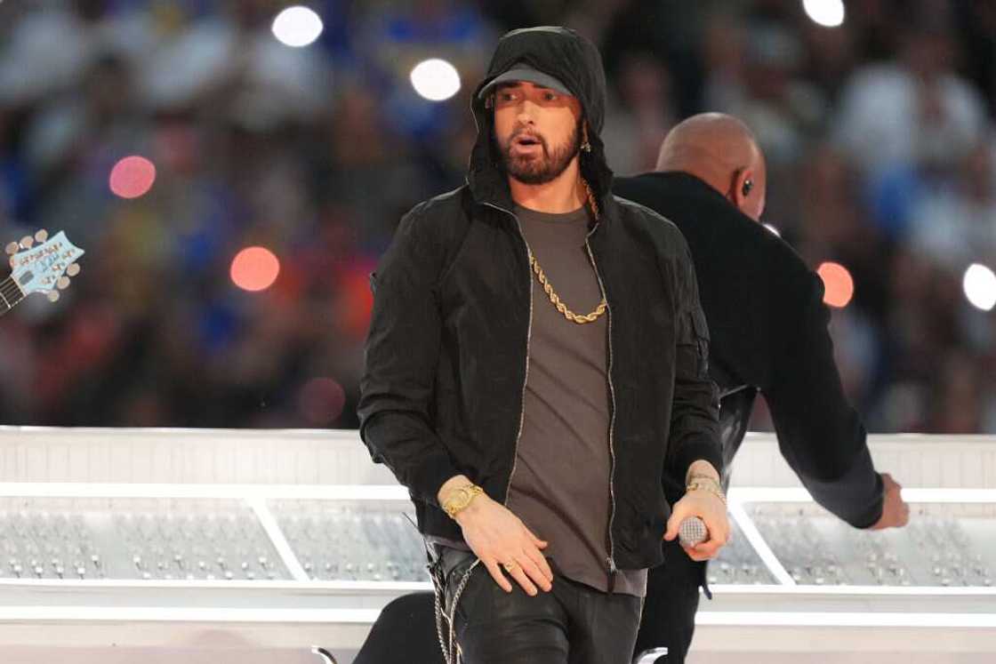 Eminem performs at the NFL Super Bowl LVI Eminem performs at the NFL Super Bowl LVI
