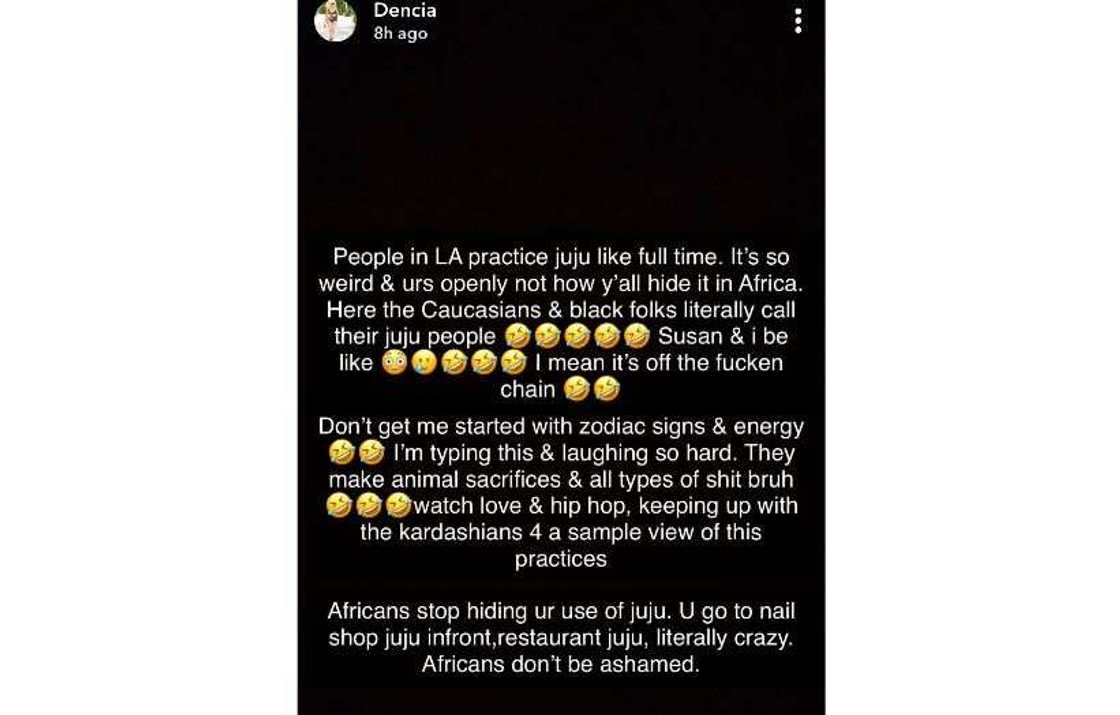 Africans Stop Hiding Your Juju, White People Use Juju Every Time: Singer Dencia Says Africans Stop Hiding Your Juju, White People Use Juju Every Time: Singer Dencia Says