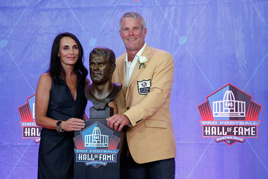 Brett Favre, former NFL quarterback, and his wife Deanna at the Tom Benson Hall of Fame Stadium