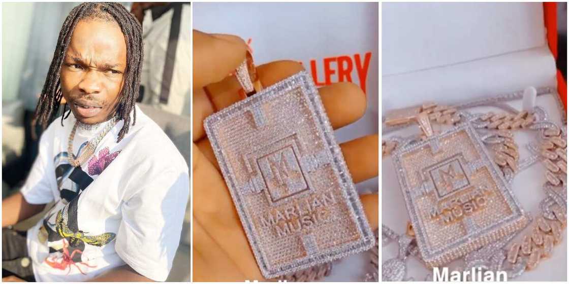 Bling Gang: Rapper Naira Marley Flaunts New Diamond-Studded Marlian Music Pendant, Necklace Bling Gang: Rapper Naira Marley Flaunts New Diamond-Studded Marlian Music Pendant, Necklace