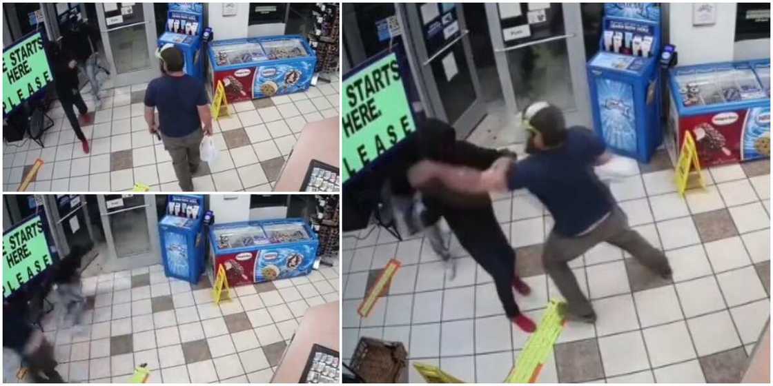 Nigerians react to video of US marine veteran disarming robber at a gas station singlehandedly Nigerians react to video of US marine veteran disarming robber at a gas station singlehandedly