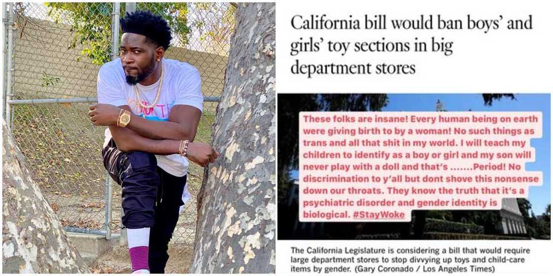 My son will never play with a doll, Teebillz blows hot as California bill moves to ban gendered toy section