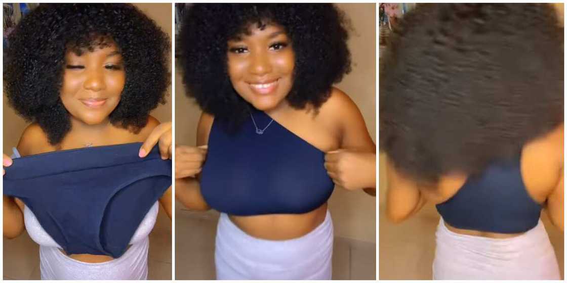 Video shows beautiful lady wearing pant as crop top, stirs reactions Video shows beautiful lady wearing pant as crop top, stirs reactions