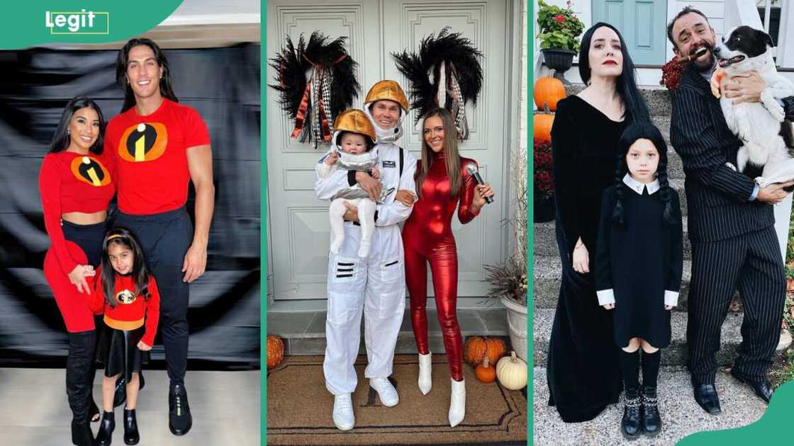 The Incredibles (L), Space Family (C), and The Addams Family Halloween (R) costumes