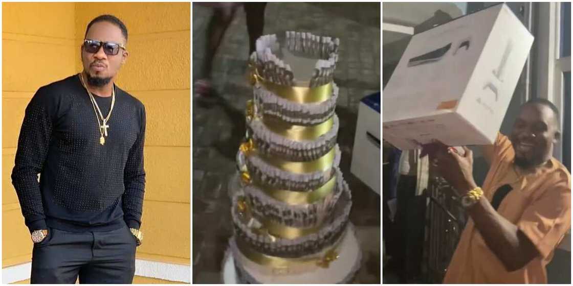 Jnr Pope’s Birthday: Wife Surprises Actor on Movie Set With N1 Million Money Cake, PS5, Other Expensive Gifts Jnr Pope’s Birthday: Wife Surprises Actor on Movie Set With N1 Million Money Cake, PS5, Other Expensive Gifts