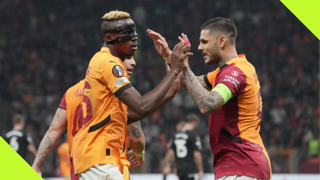 Victor Osimhen celebrates a goal with Mauro Icardi Victor Osimhen celebrates a goal with Mauro Icardi