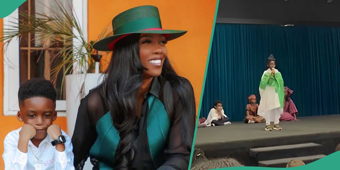 Tiwa Savage's son seen presenting during school programme. Tiwa Savage's son seen presenting during school programme.