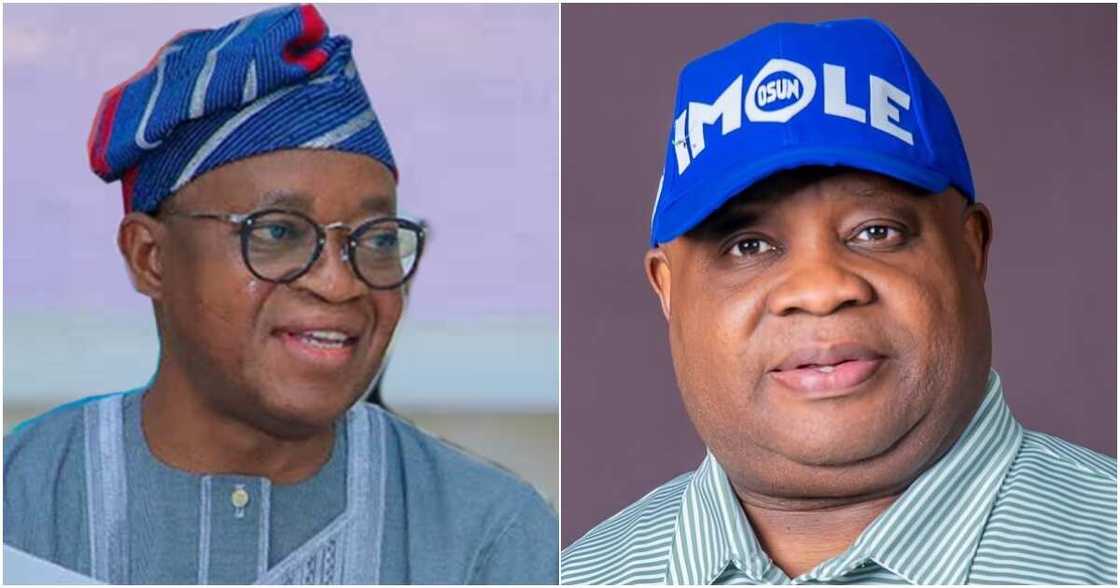 Former Governor Gboyega Oyetola, Osun Governor Ademola Adeleke, Davido's uncle Former Governor Gboyega Oyetola, Osun Governor Ademola Adeleke, Davido's uncle