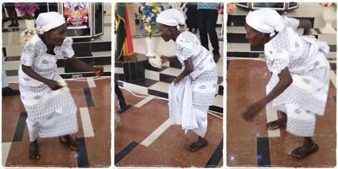 A grandmother showed off great dancing skills in her church, dancing aggressively with a lot of energy