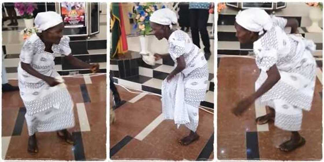 A grandmother showed off great dancing skills in her church, dancing aggressively with a lot of energy A grandmother showed off great dancing skills in her church, dancing aggressively with a lot of energy