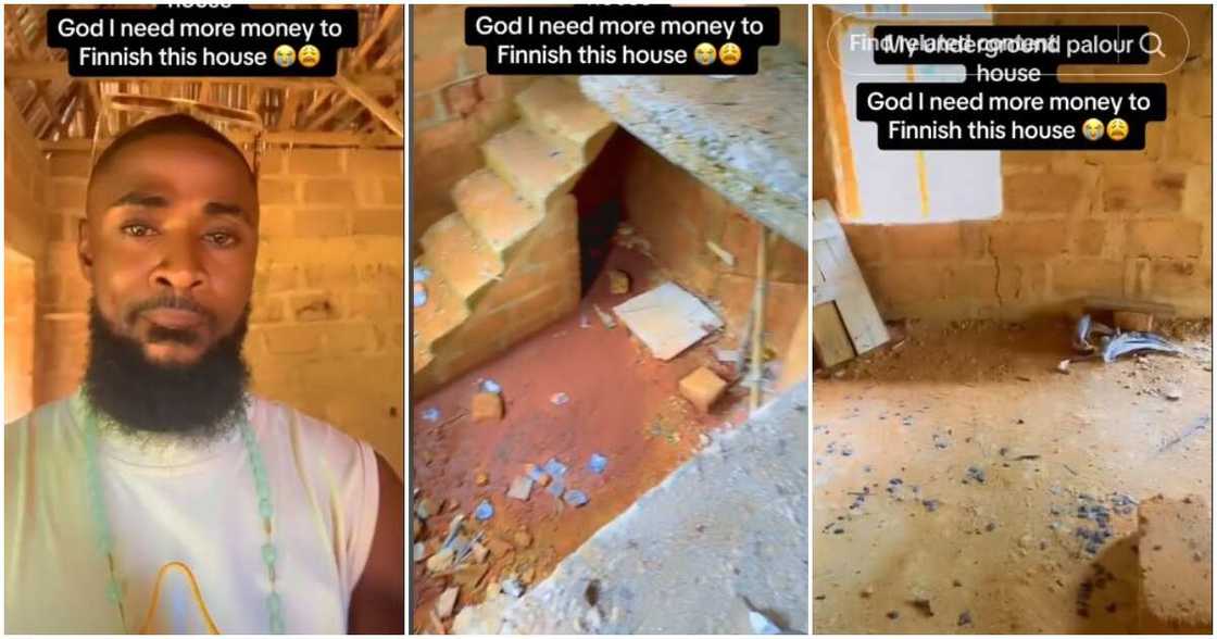 Nigerian man, uncompleted building, house Nigerian man, uncompleted building, house