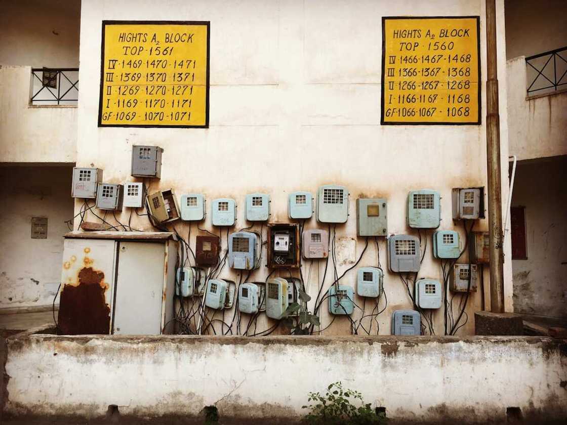 Meter boxes on a wall of an old building Meter boxes on a wall of an old building