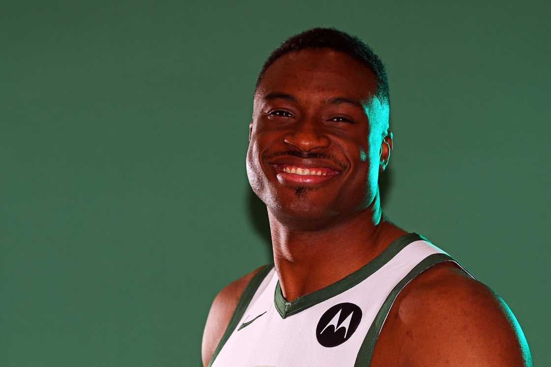 Thanasis Antetokounmpo poses for portraits during media day in Milwaukee, Wisconsin Thanasis Antetokounmpo poses for portraits during media day in Milwaukee, Wisconsin