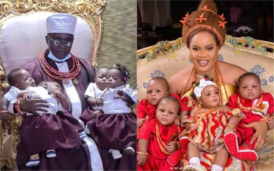 Kyawawan hotunan Oba na Benin, amaryar sa da kuma 'yan hudu da ta haifa masa Kyawawan hotunan Oba na Benin, amaryar sa da kuma 'yan hudu da ta haifa masa