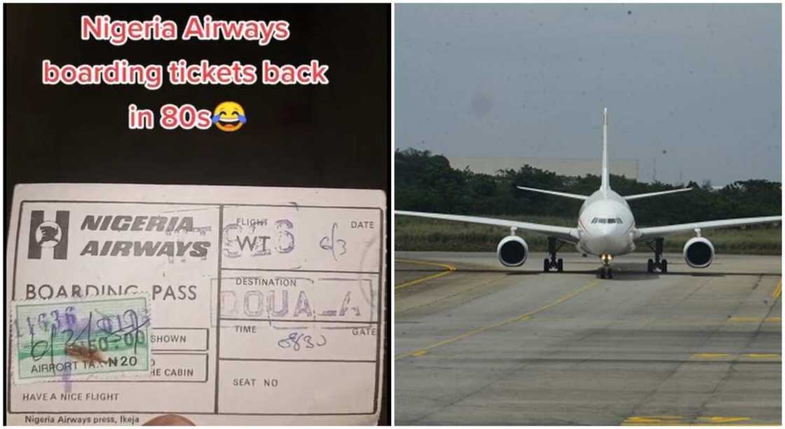 Photo of Nigerian Airways boarding ticket that costs N150. Photo of Nigerian Airways boarding ticket that costs N150.