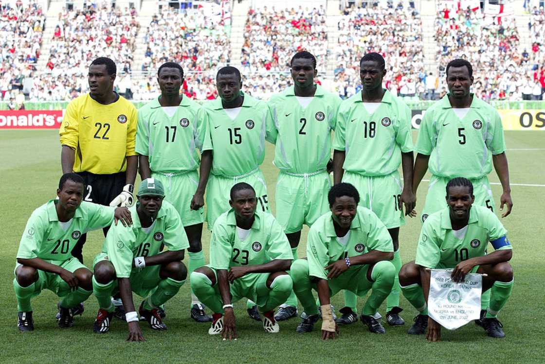 Vincent Enyeama, Julius Aghahowa, Justice Christopher, Joseph Yobo, Benedict Akwuegbu, Isaac Okoronkwo, James Obiorah, Efe Sodje, Femi Opabunmi, Ifeanyi Udeze, Jay-jay Okocha, FIFA World Cup Finals 2002 Group F match, England