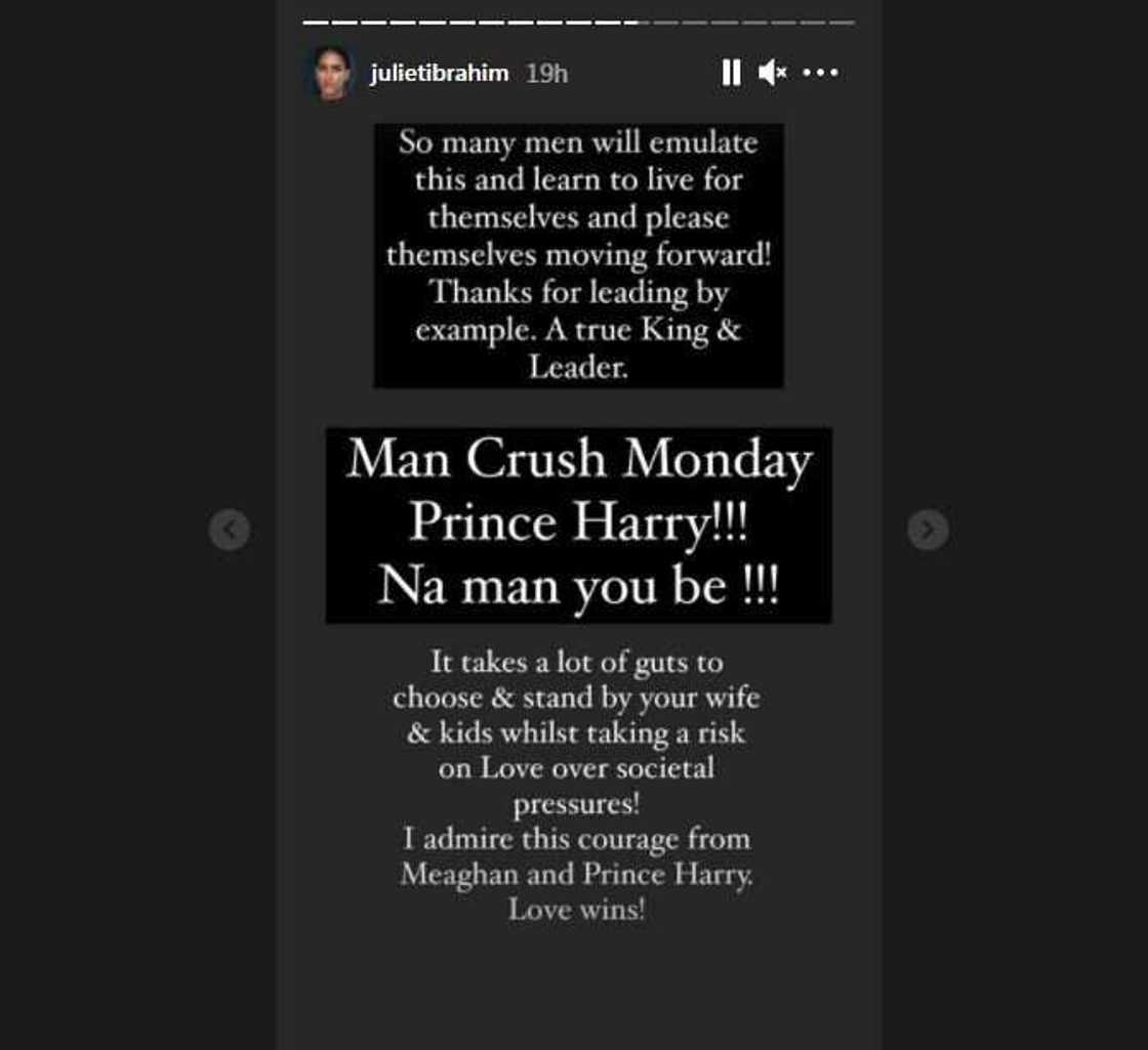 Actress Juliet Ibrahim makes Prince Harry her man crush for standing by Megan Markle Actress Juliet Ibrahim makes Prince Harry her man crush for standing by Megan Markle