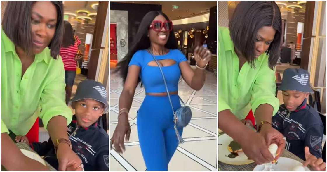 Omoni Oboli and Uche Jombo's son in Dubai Omoni Oboli and Uche Jombo's son in Dubai