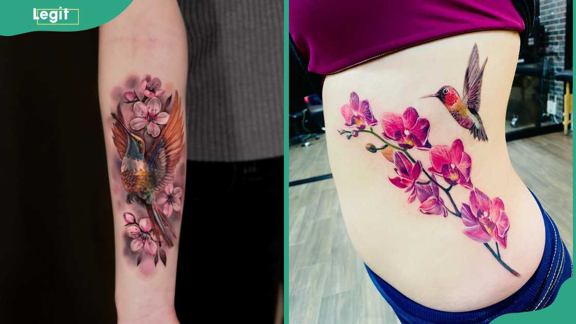 Hummingbird and cherry blossom tattoo