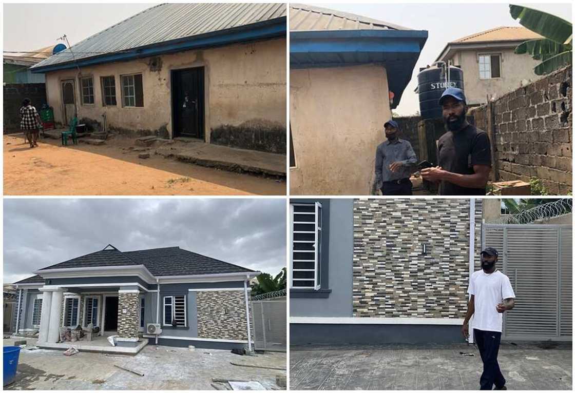 Matthew Eguavoen shows off his old and new house. Matthew Eguavoen shows off his old and new house.