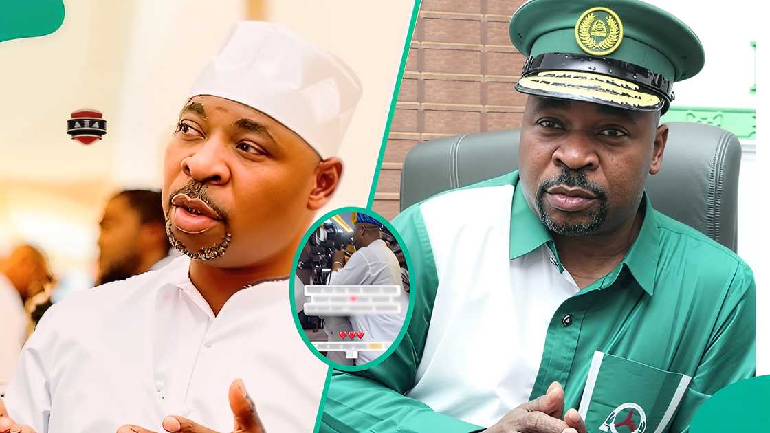 MC Oluomo enjoys the entertainment of a traditional band with his three wives in public.