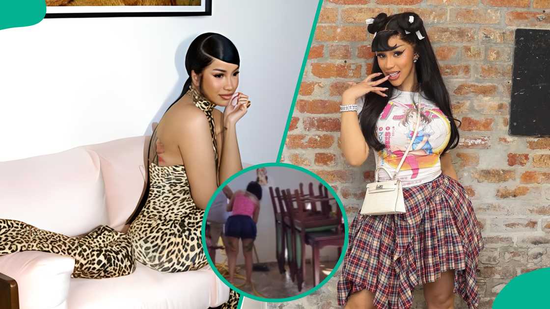 Cardi B seen scrubbing floor at her parents home in Dominican