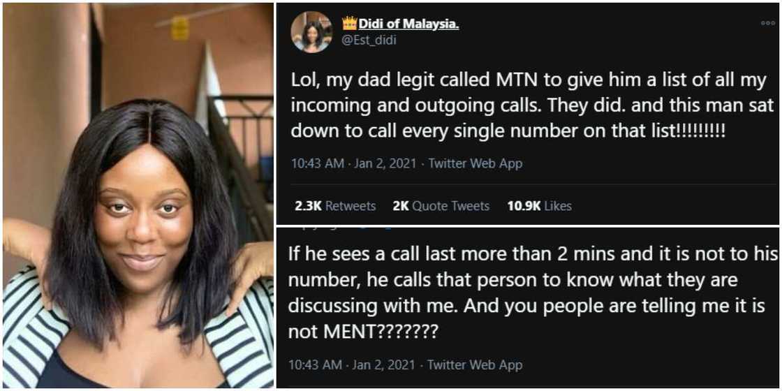 Nigerian lady says her father keeps tabs on all her calls Nigerian lady says her father keeps tabs on all her calls