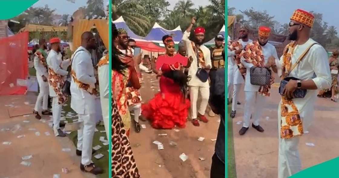 Brothers spray money on sister on wedding day