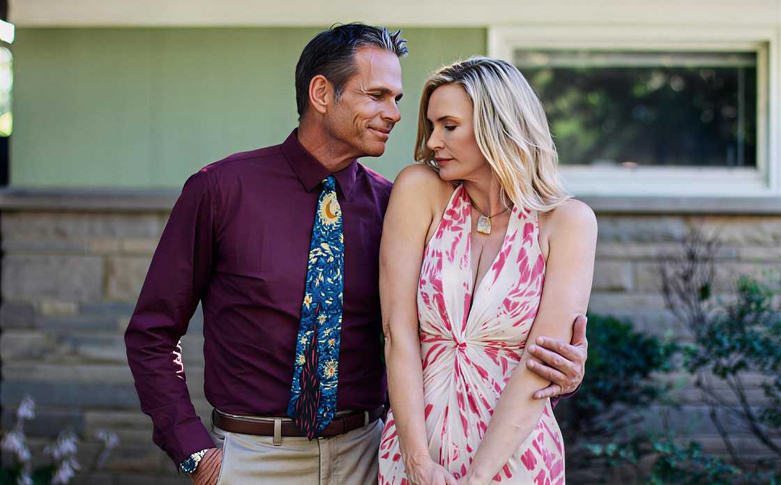 Chris Browning holds Natasha Henstridge on set while filming