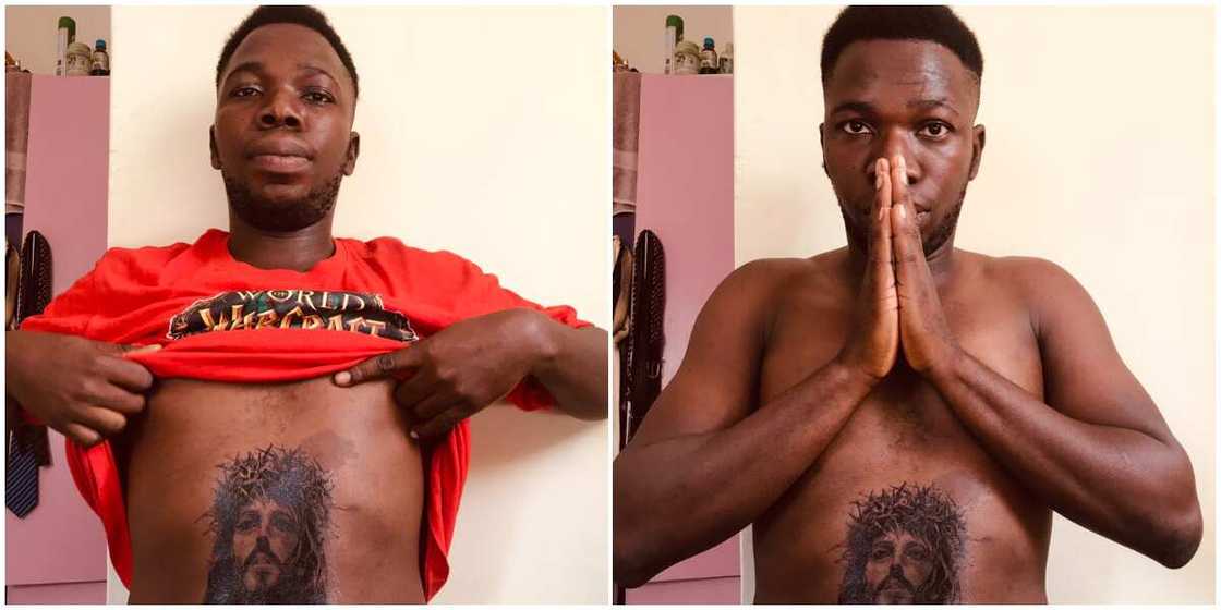 Reactions as young man tattoos Jesus Christ on his stomach, shares photos Reactions as young man tattoos Jesus Christ on his stomach, shares photos