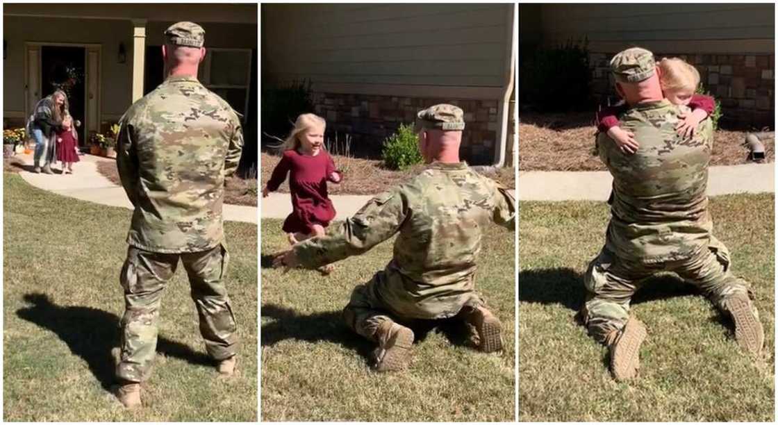 Photos of military dad hugging his daughter on return from duty. Photos of military dad hugging his daughter on return from duty.