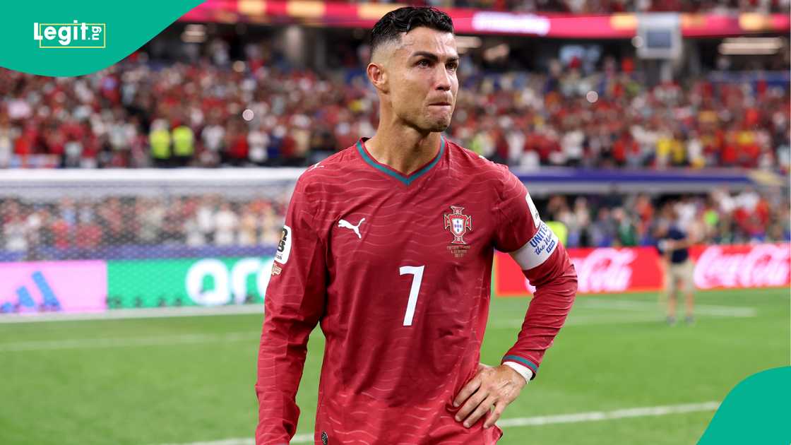 Cristiano Ronaldo shows dejection after the team's 0-1 defeat in the FIFA World Cup 2026 Round of 16 match against Spain. Photo by Ryan Pierse