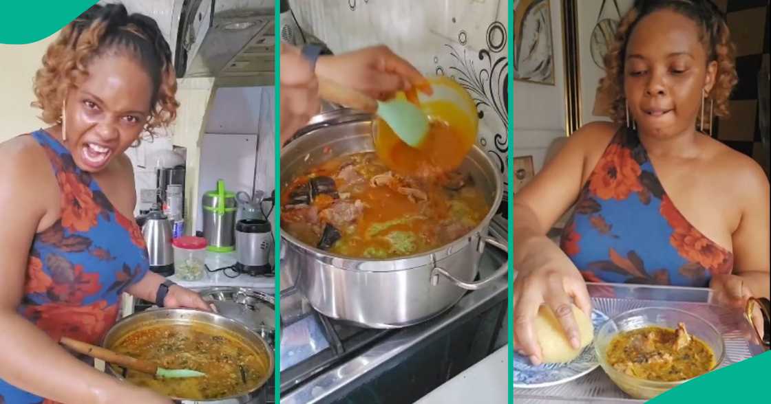 Yemi Alade shows off her culinary skills as she teaches fans how to cook 'angry' ogbono soup. Yemi Alade shows off her culinary skills as she teaches fans how to cook 'angry' ogbono soup.