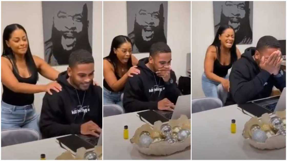 Emotional moment young man checks his bar exam result and saw he passed