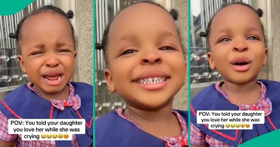 Little girl stops crying after hearing 'I love you' from mum