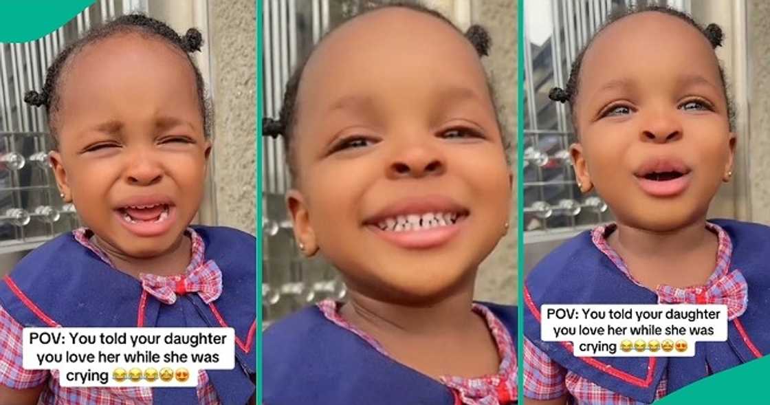 Little girl stops crying after hearing 'I love you' from mum Little girl stops crying after hearing 'I love you' from mum