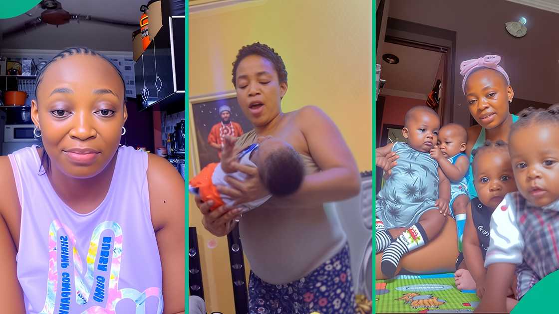 A Nigerian woman who gave birth to four babies at once hails her mother who came for omugwo. A Nigerian woman who gave birth to four babies at once hails her mother who came for omugwo.