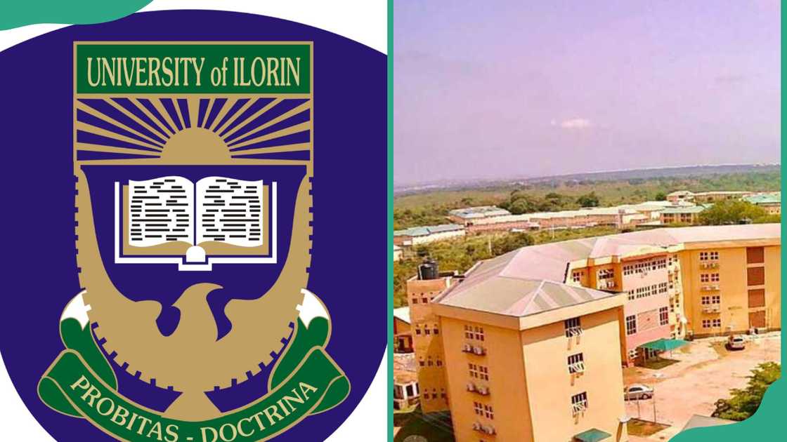 The University of Ilorin official logo and aerial view