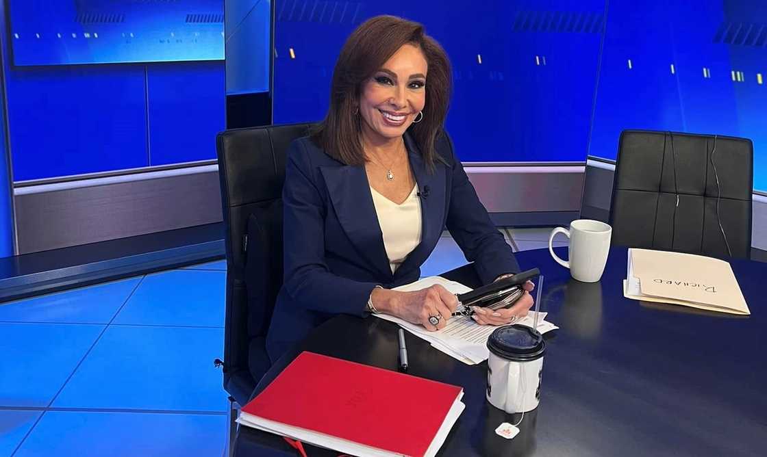 Judge Jeanine sits behind-the-scenes on the set of the The Five. Judge Jeanine sits behind-the-scenes on the set of the The Five.
