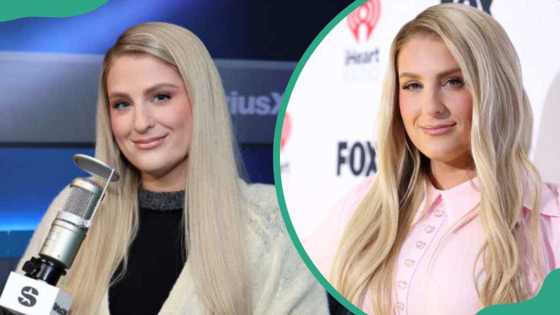Meghan Trainor visits the SiriusXM Studios (L). Trainor attends the 2024 iHeartRadio Music Awards (R) Meghan Trainor visits the SiriusXM Studios (L). Trainor attends the 2024 iHeartRadio Music Awards (R)