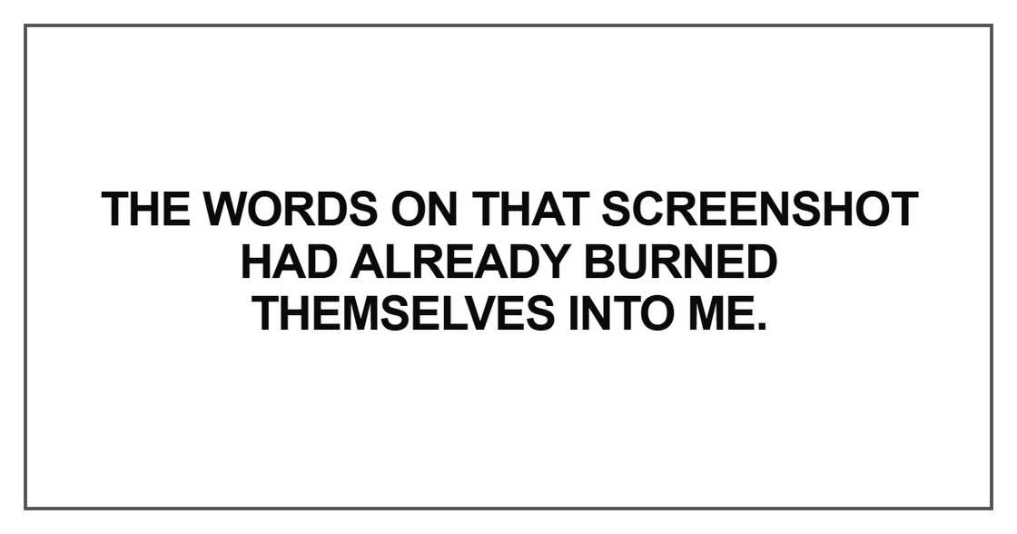 The words on that screenshot had already burned themselves into me