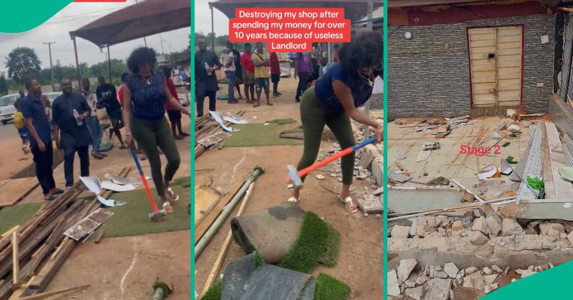 Lady demolishes her shops as landlord gives her quit notice after she spent millions to fix them Lady demolishes her shops as landlord gives her quit notice after she spent millions to fix them