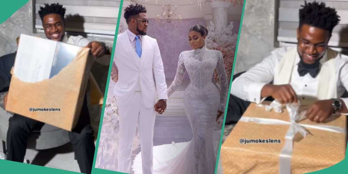 Veekee James showers husband Femi with gifts on wedding night. Veekee James showers husband Femi with gifts on wedding night.