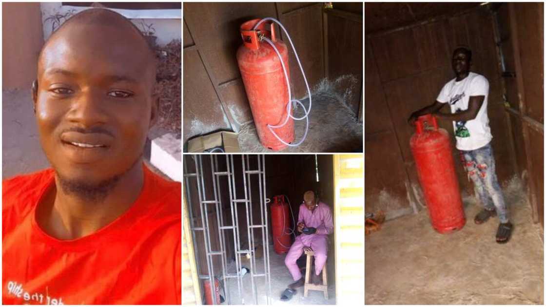 Young Nigerian man works hard, opens a gas shop, showcases his business with great pride Young Nigerian man works hard, opens a gas shop, showcases his business with great pride