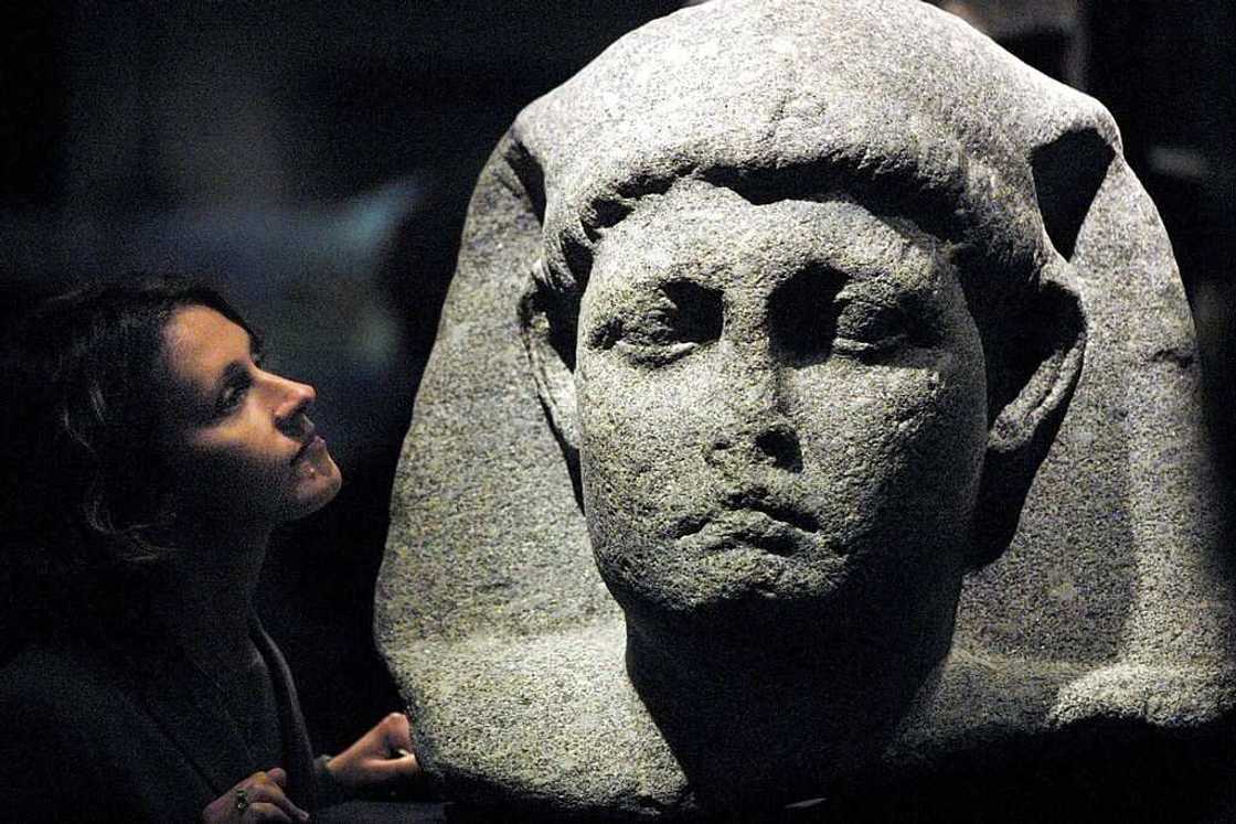Sally-Ann Ashton admires one of the statues of Cleopatra Sally-Ann Ashton admires one of the statues of Cleopatra