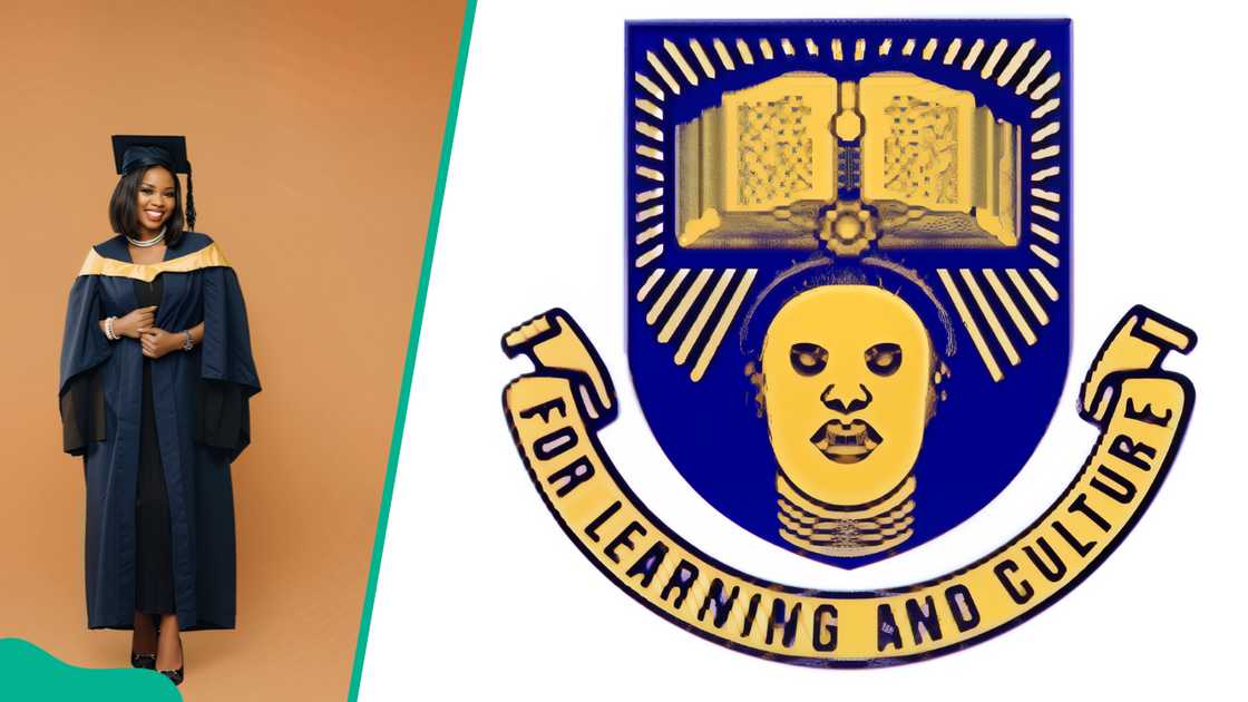 Obafemi Awolowo University graduate (L). Obafemi Awolowo University logo (R) Obafemi Awolowo University graduate (L). Obafemi Awolowo University logo (R)