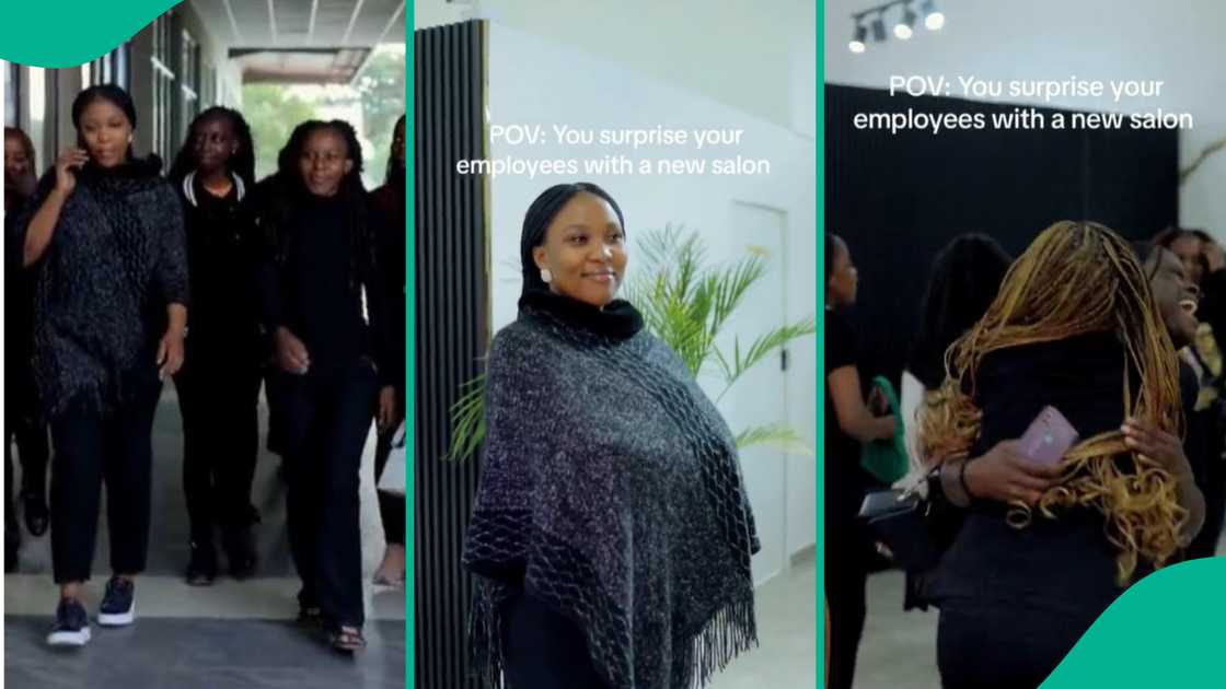Nigerian lady in tears as employees celebrate her new salon Nigerian lady in tears as employees celebrate her new salon